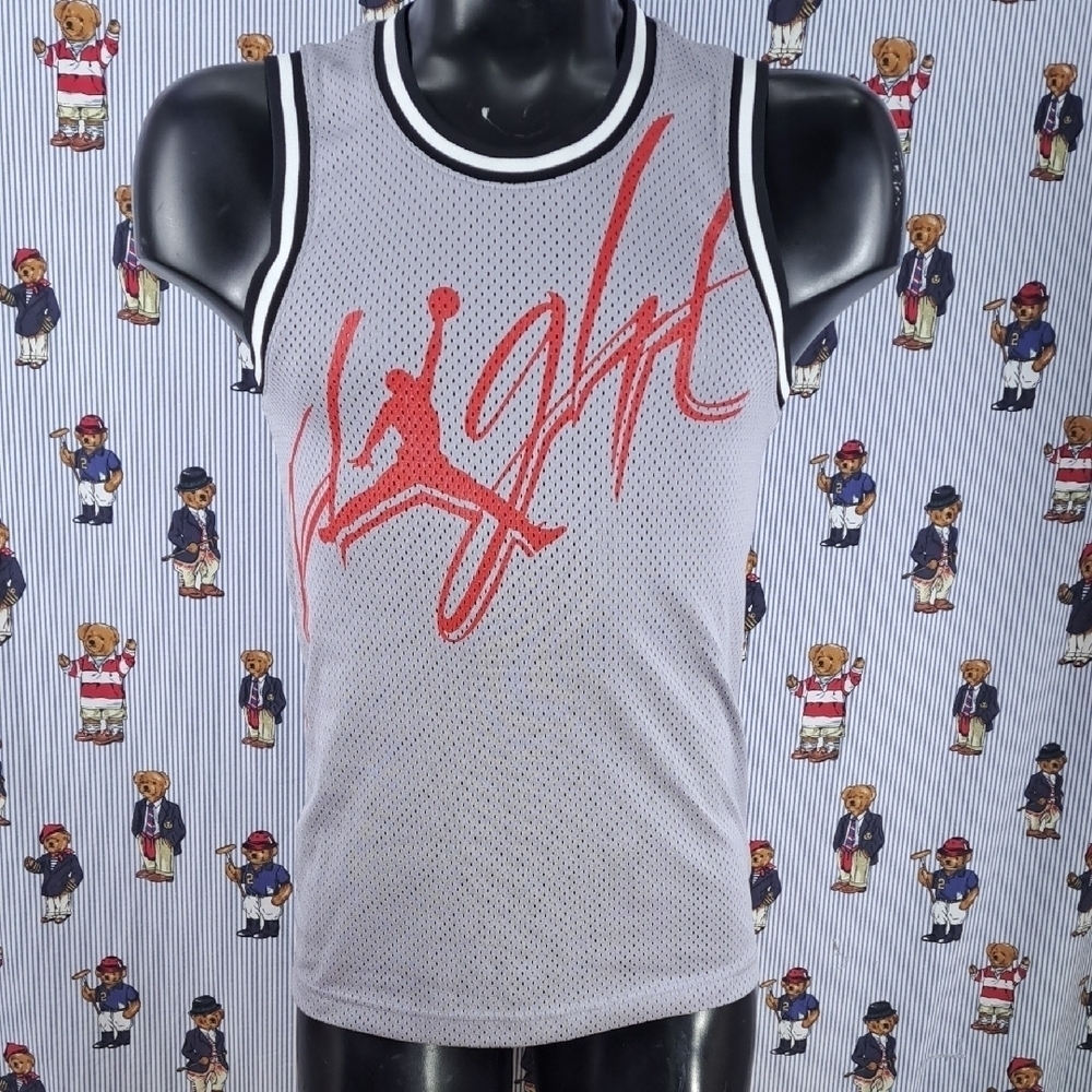 Jordan Brand flight jumpman spell out logo grey & red SM basketball jersey